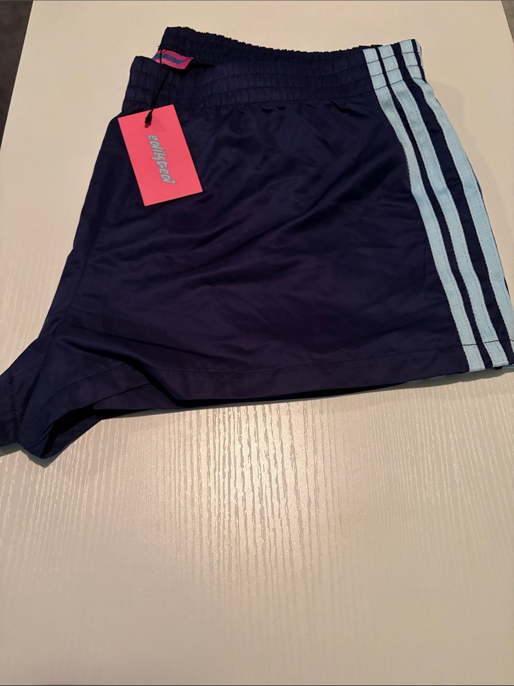 Women’s Navy Athletic Shorts with Light Blue Stripe